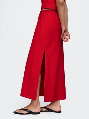 Gap Tomato Red Midi Skirt Linen Blend
